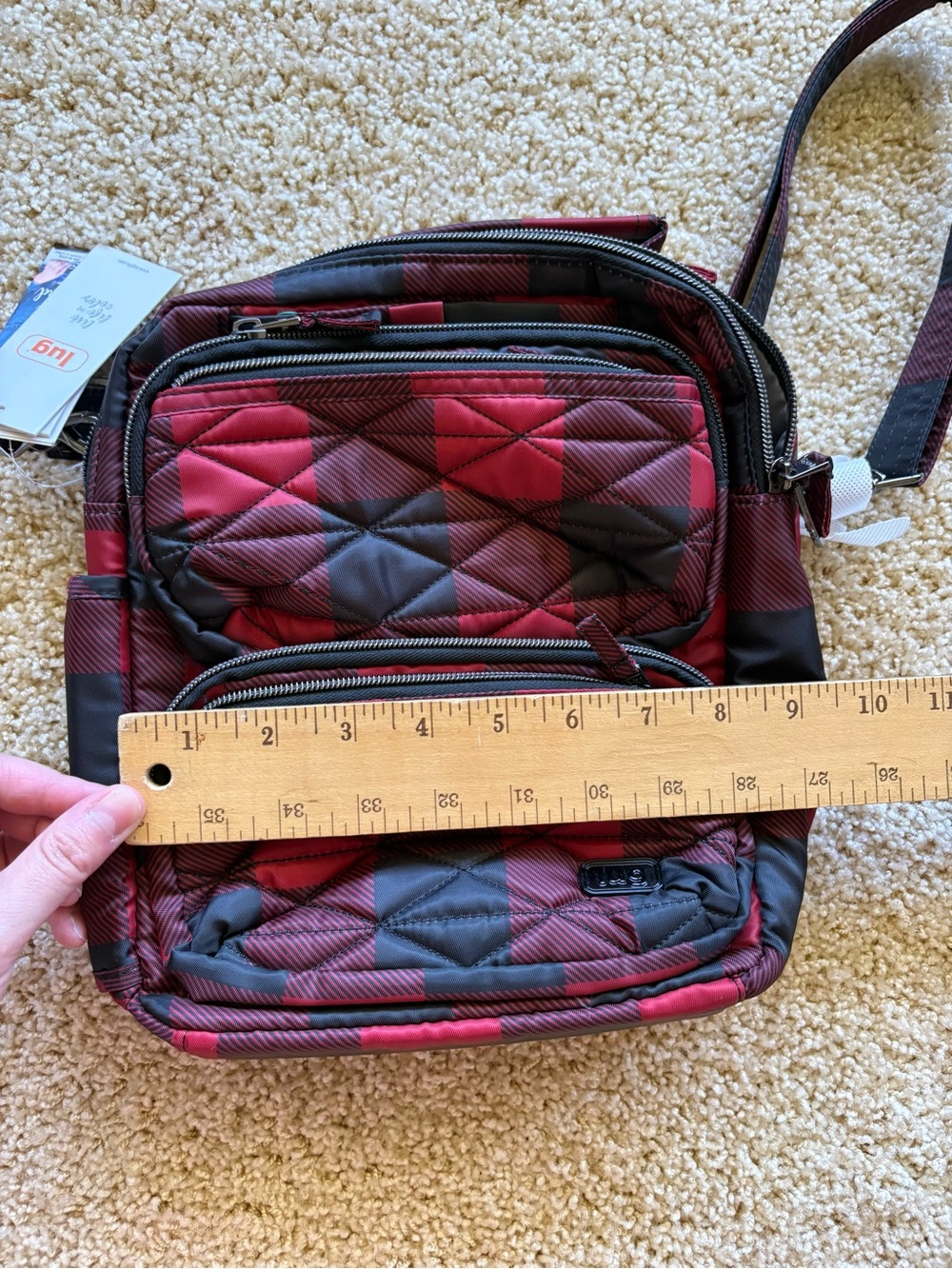 Lug Compass Crossbody Bag Buffalo Check Red Black RFID Quilted Travel Bag NWT - Picture 7 of 12